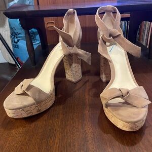ALEXANDRE BIRMAN Mabeleh Cork Suede Bows Nude Block Platform Heel